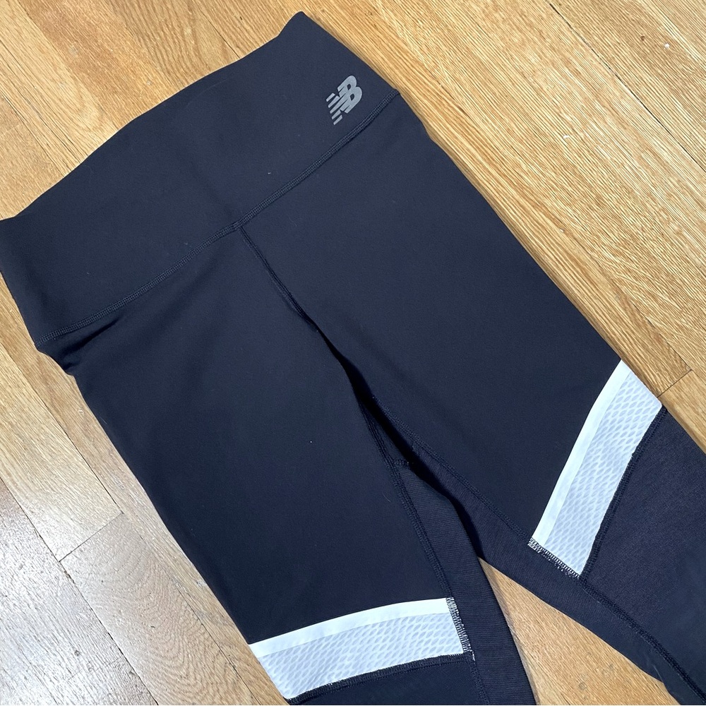 New Balance Sport Black White Stripe Mesh Panel High-Mid Waist Leggings S? - Picture 3 of 11